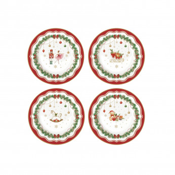 Easy Life Set 4 piatti da dessert in porcellana con decori natalizi Magie de Noel