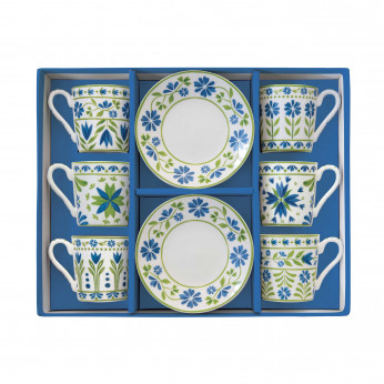 Easy Life Set 6 tazzine con piattini in porcellana dal design moderno ed elegante Flowers Garden