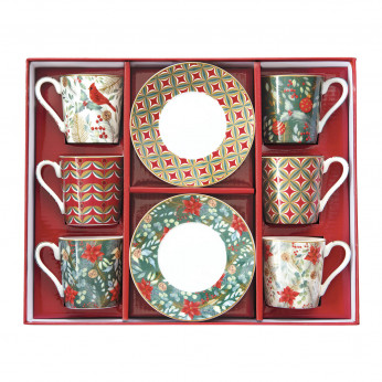 Easy Life Set 6 tazzine da caffe con piattino in porcellana Christmas Joy