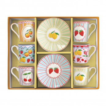 Easy Life Set 6 tazzine da caffe con piattino in porcellana Fruit Mania