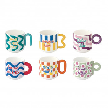 Easy Life Set 6 tazzine da caffe in porcellana Energy