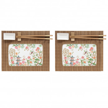 Easy Life Set sushi in porcellana con 2 tovagliette e 2 bacchette Jardins D'Orient