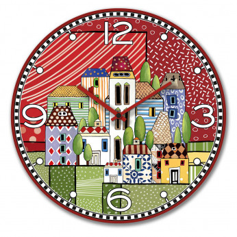 Egan Orologio da parete rotondo in legno MDF con paesaggio Paese Mio