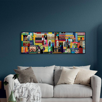 Egan Quadro astratto moderno in tela dipinta a mano "Nella Mia Città" 150x50
