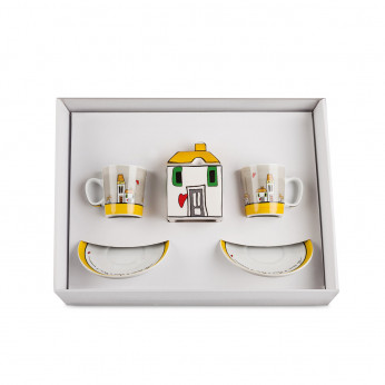 Egan Set 2 tazze con piattino e zuccheriera in porcellana dal design moderno Le Casette
