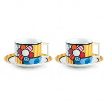 Egan Set 2 tazze con cuori per cappuccino con piattino in porcellana Britto