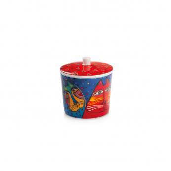 Egan Zuccheriera in ceramica con coperchio decorata a mano Laurel Burch