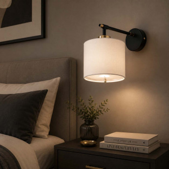 Elstead Lighting Applique da parete in acciaio con diffusore in tessuto dal design moderno Balance