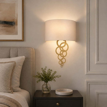 Elstead Lighting Applique da parete moderna grande in acciaio con diffuosre in tessuto curvo Curtis