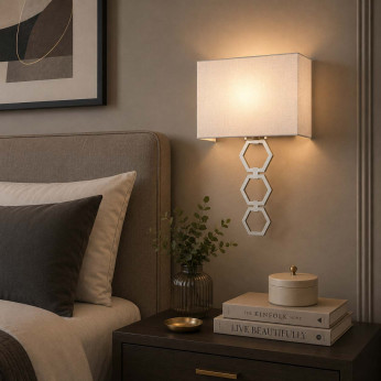 Elstead Lighting Applique da parete moderna grande in acciaio con diffuosre in tessuto Ria