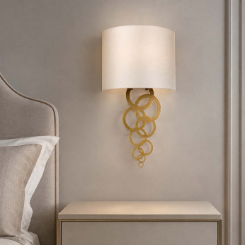 Elstead Lighting Applique da parete moderna piccola in acciaio con diffuosre in tessuto curvo Curtis