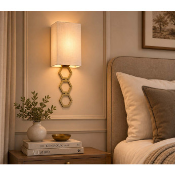 Elstead Lighting Applique da parete moderna piccola in acciaio con diffuosre in tessuto Ria