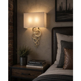 Elstead Lighting Applique moderna grande con struttura in acciaio e diffusore in tessuto quadrato Rosa