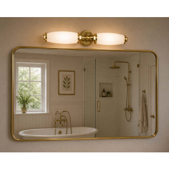 Elstead Lighting Applique moderna in acciaio per bagno con doppio diffusore in vetro opalino Eliot