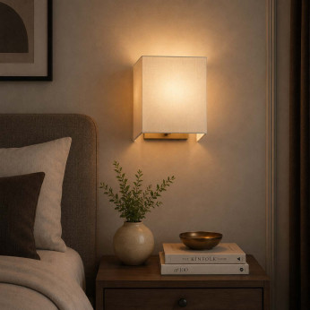 Elstead Lighting Applique moderna piccola con struttura in acciaio e paralume in tessuto Riley
