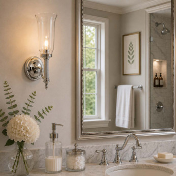 Elstead Lighting Applique per bagno con struttura in acciaio e diffusore in vetro Carroll