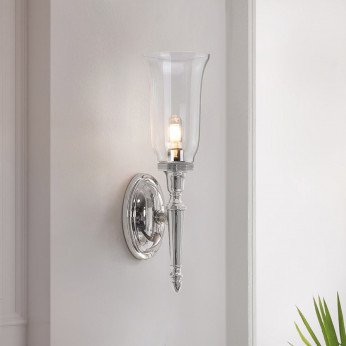 Elstead Lighting Applique per bagno con struttura in acciaio e diffusore in vetro Dryden