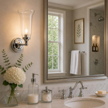 Elstead Lighting Applique per bagno moderna con struttura in acciaio con diffusore in vetro Austen