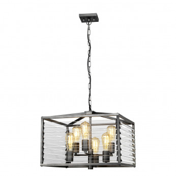 Elstead Lighting Lampadario grande in acciaio dal design moderno con 6 luci Louvre