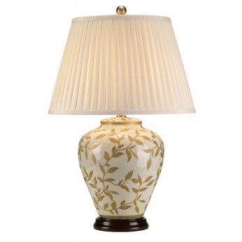 Elstead Lighting Lampada da tavolo in porcellana dal design classico e paralume in tessuto crema Leaves Brown Gold
