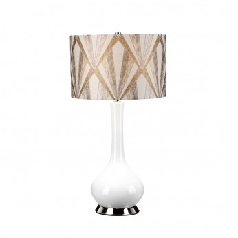 Elstead Lighting Lampada da tavolo moderna in ceramica e base in acciaio con paralume in tessuto Milo