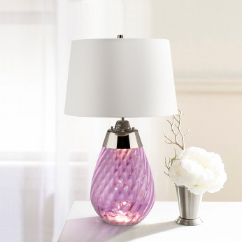 Elstead Lighting Lampada da tavolo piccola moderna base in vetro e paralume in tessuto Lena