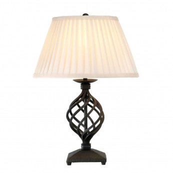 Elstead Lighting Lampada da tavolo rustica con struttura in acciaio e diffusore in tessuto Belfry