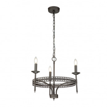 Elstead Lighting Lampadario a 3 luci con struttura in acciaio dal design rustico senza paralumi Crown