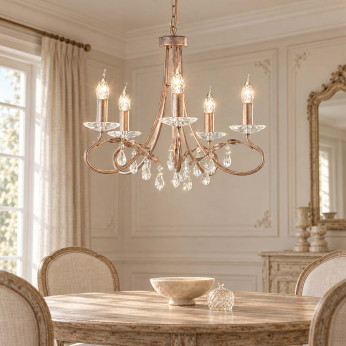 Elstead Lighting Lampadario a 5 luci in acciaio con pendenti in cristallo dal design classico Christina