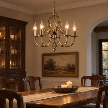 Elstead Lighting Lampadario classico da arredo con cinque diffusori in acciaio senza paralume Artisan