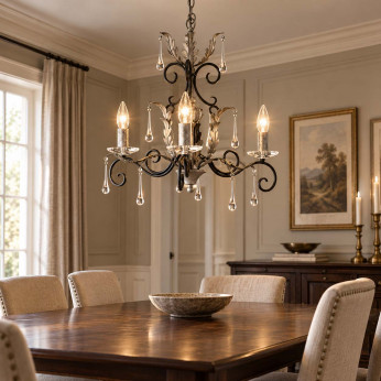 Elstead Lighting Lampadario classico piccolo in acciaio con 3 diffusori e dettagli in vetro Amarilli
