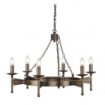 Elstead Lighting Lampadario dal design rustico struttura in acciaio e 6 diffusori Cromwell