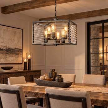 Elstead Lighting Lampadario grande in acciaio dal design moderno con 6 luci Louvre