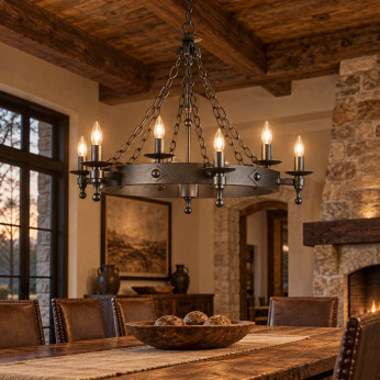 Elstead Lighting Lampadario in acciaio dal design rustico con 6 lampadine Warwick