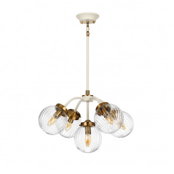 Elstead Lighting Lampadario moderno medio con struttura in metallo e 5 diffusori in vetro Cosmos