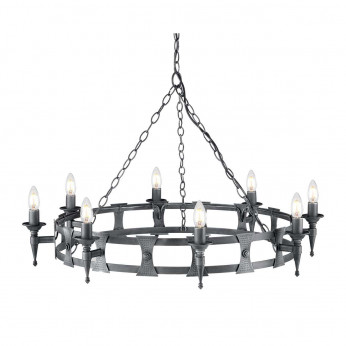Elstead Lighting Lampadario rustico con struttura in acciaio grande e 8 lampadine Saxon