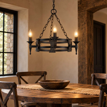 Elstead Lighting Lampadario rustico con struttura in acciaio piccola e 3 lampadine Saxon