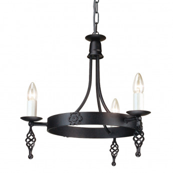 Elstead Lighting Lampadario rustico medio con struttura in acciaio con 3 diffusori Belfry