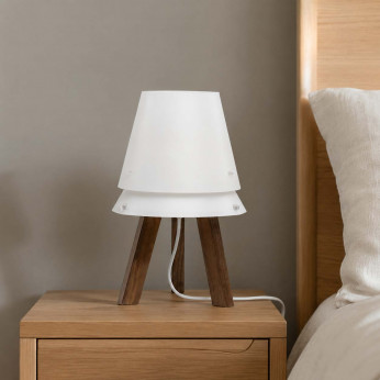 Emporium Abat-jour in legno con base a treppiede e diffusore in PVC Lucio