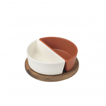 Evviva Set 2 ciotole in ceramica con supporto in legno 