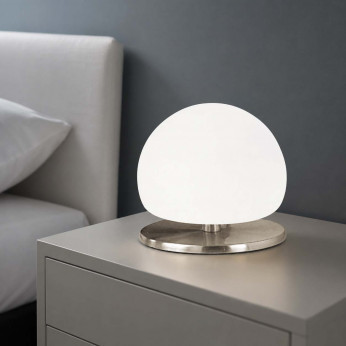 Fabas Luce Abat-jour moderna in metallo con paralume in vetro soffiato per comodino Morgana