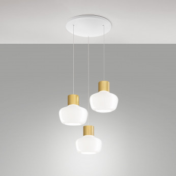 Fabas Luce Lampada a sospensione a LED struttura in metallo con 3 diffusori in vetro Kino