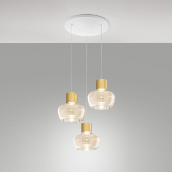 Fabas Luce Lampada a sospensione a LED struttura in metallo con 3 diffusori in vetro Kino