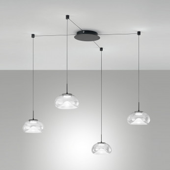Fabas Luce Lampada a sospensione a ragno con 4 diffusori in vetro a LED dimmerabile Brena
