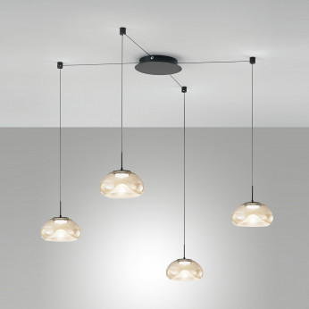 Fabas Luce Lampada a sospensione a ragno con 4 diffusori in vetro a LED dimmerabile Brena