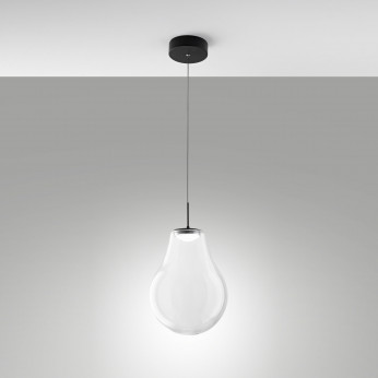 Fabas Luce Lampada a sospensione dal design moderno a LED con singolo diffusore in vetro Noa