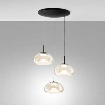 Fabas Luce Lampada a sospensione rotonda a LED dimmerabile 3 diffusori in vetro Brena