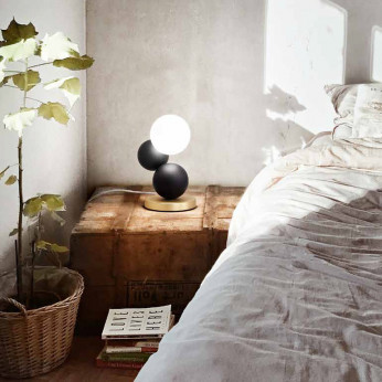 Fabas Luce Lampada da comodino in metallo e legno con diffusore in vetro soffiato Micky