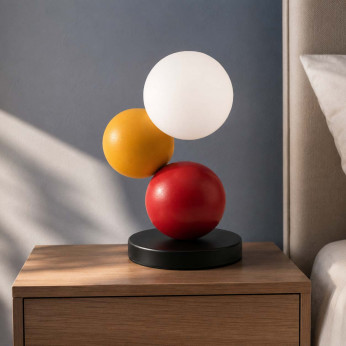 Fabas Luce Lampada da comodino in metallo e legno con diffusore in vetro soffiato Micky