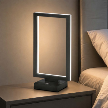 Fabas Luce Lampada da comodino LED moderna con cornice rettangolare in metallo Bard